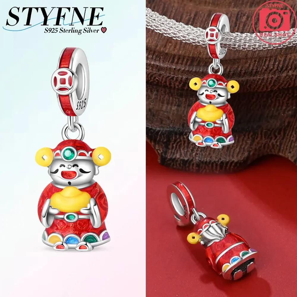 Original Copper Red New Year God Wealth Firecracker Pendant Gold Coin Beads Fit Bracelet Women Diy Gift Accessory