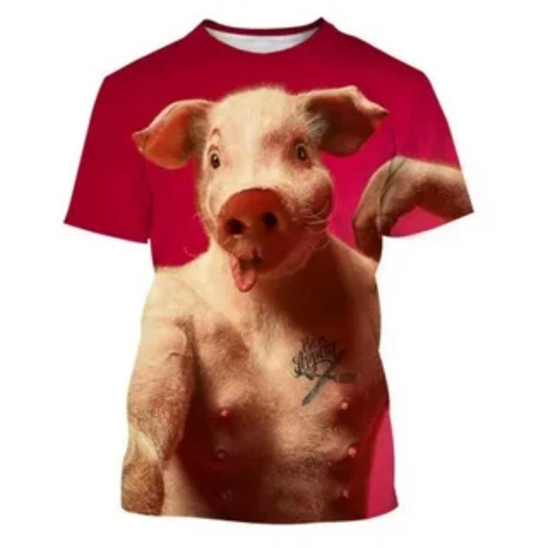 Men's T-Shirt Funny Pig Animal 3D Print Casual Fashionable Comfortable Round Neck Oversized T-Shirt