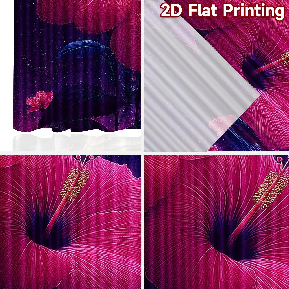 Set Of 2 Modern Flat Printing Curtains Without Rod Floral Hibiscus Neon Glow Fashionable Curtainments During Ramadan Curtain Polyester