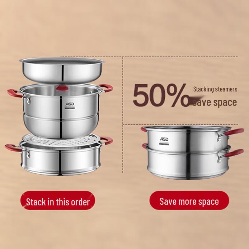 ASD 30cm 2-Tier 304 Stainless Steel Steamer Pot