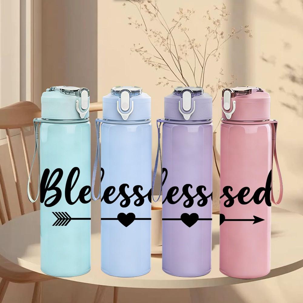 1PC Blessed Arrow Text 750ml Color Plastic Sports Water Bottle Leakproof Flip Straw Lid Suitable for Sports Office Home Use