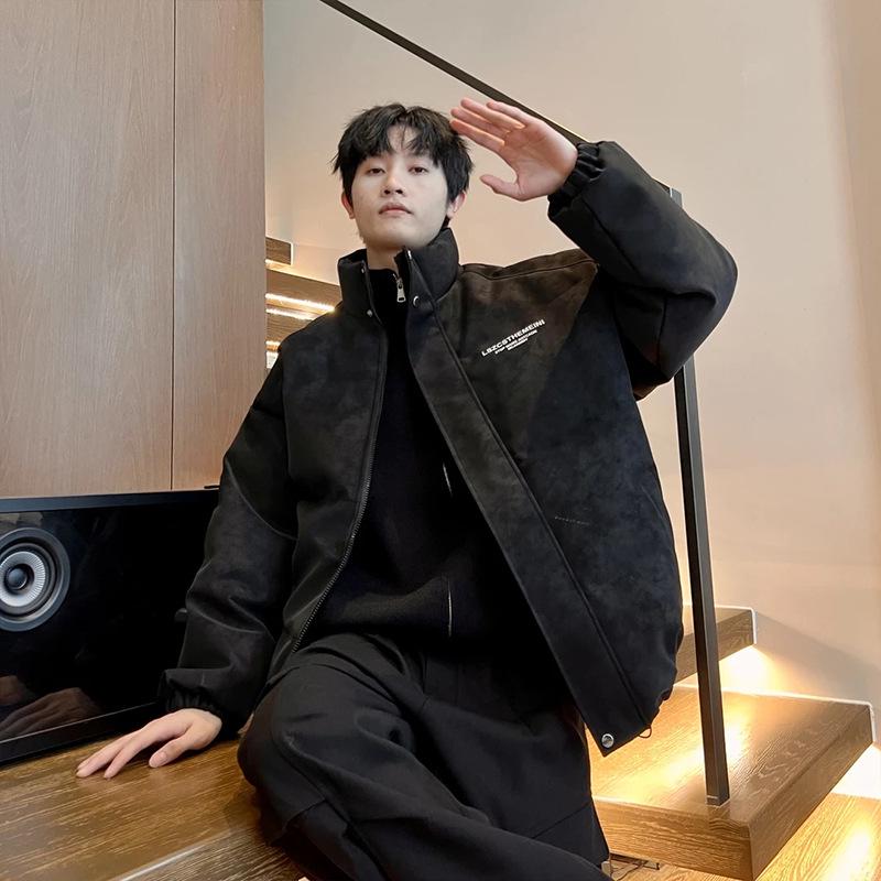 Мужская зимняя куртка в американском ретро стиле из матовой ПУ кожи с воротником-стойкой XL чёрный