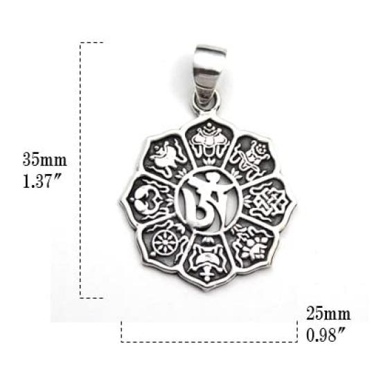 Tibetan Eight Auspicious Signs Eight Treasures Tashitage Pendant Pendant Top Silver 925 Amulet Good Luck