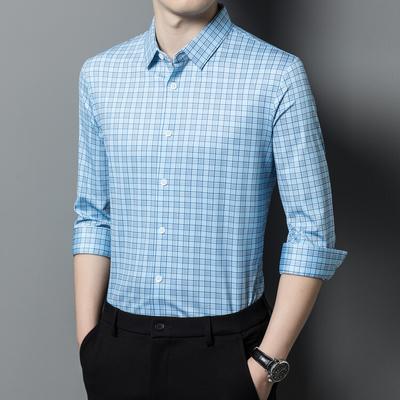 Camisas de manga larga para hombre de primavera y otoño, camisas informales de negocios a cuadros, blusas finas, camisas de solapa para jóvenes y de mediana edad, cárdigans