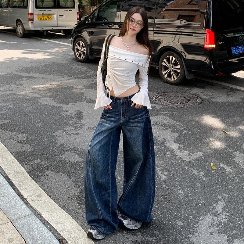 

Autumn Hong Kong Style High-Waist Women s Wide-Leg Jeans Extra Small