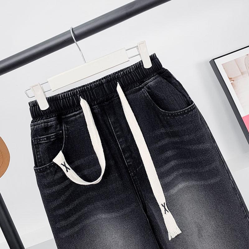 DIMANAF 2025 Plus Size Autumn Basic Elastic Jeans New Pants Women Loose Denim Trousers Big Casual Black Pants 6XL