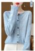 Women's 100% Pure Wool Round Neck Cardigan Sweater - Autumn/Winter Korean Style Knit Outerwear