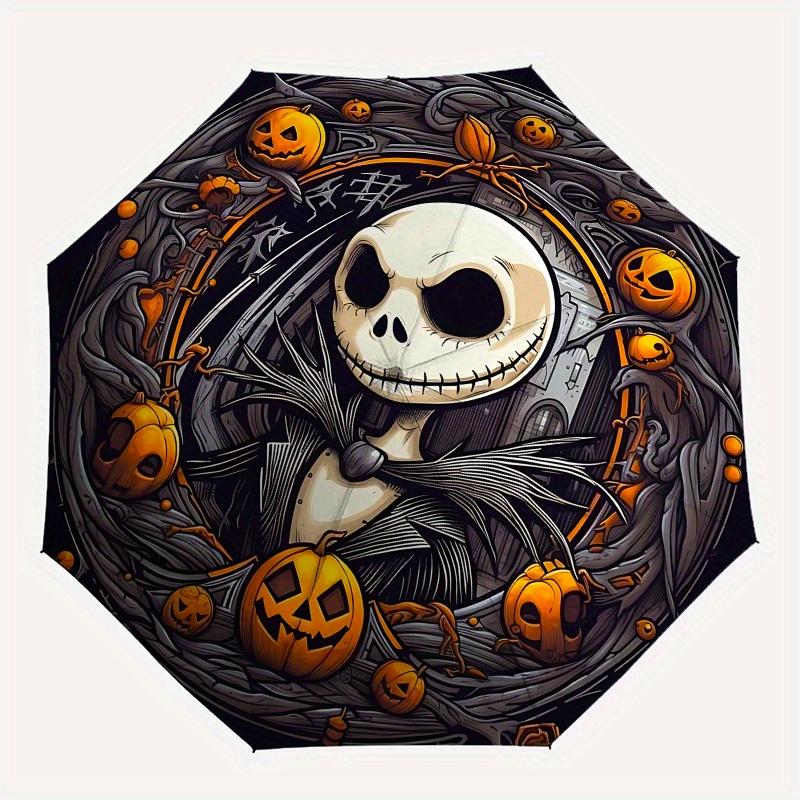 1 Auto Open Jack Skellington, Halloween Themed Colorful 8-rib Portable Umbrella for Men and Women, A Compact Commuting Companion Suitable Fo