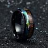 Fashion Men Black Stainless Steel Koa Wood Ring Inlay Colorful Abalone Shell Rings For Men Women Engagement Wedding Band