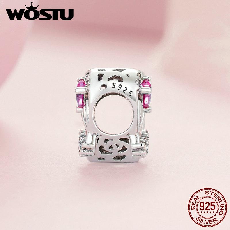 WOSTU 925 Silver Heart Shape Charms Growth Hanging Bead Red CZ Love Affinity Pendant For Original Jewelry Thanksgiving