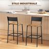 Set of 2 Bar Stools with Backrest and Integrated Footrest In Industrial Style, Rustic Brown