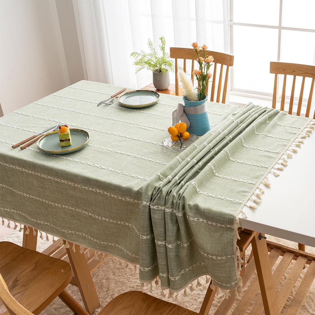 Knitterfest Waschbar Esszimmer Baumwolle Leinen Rechteckige Tischdecken mit Quasten