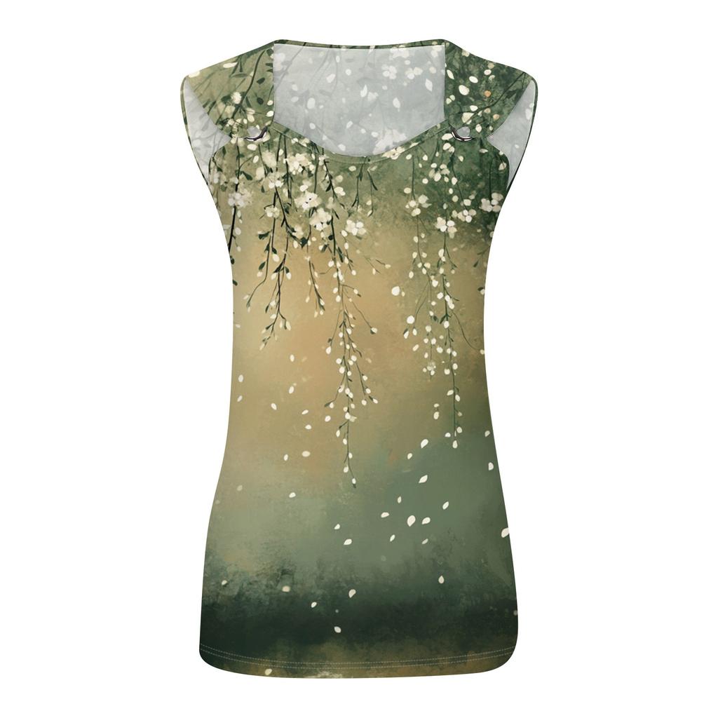 Womens Tank Top V Neck Basic Printed Casual Flowy Sleeveless Deep Side Cut Tops For Women
