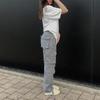 Vintage Cargo spodnie workowate dżinsy moda damska 90s Streetwear kieszenie szerokie nogawki wysokiej talii proste spodnie dżinsowe Y2k kombinezony