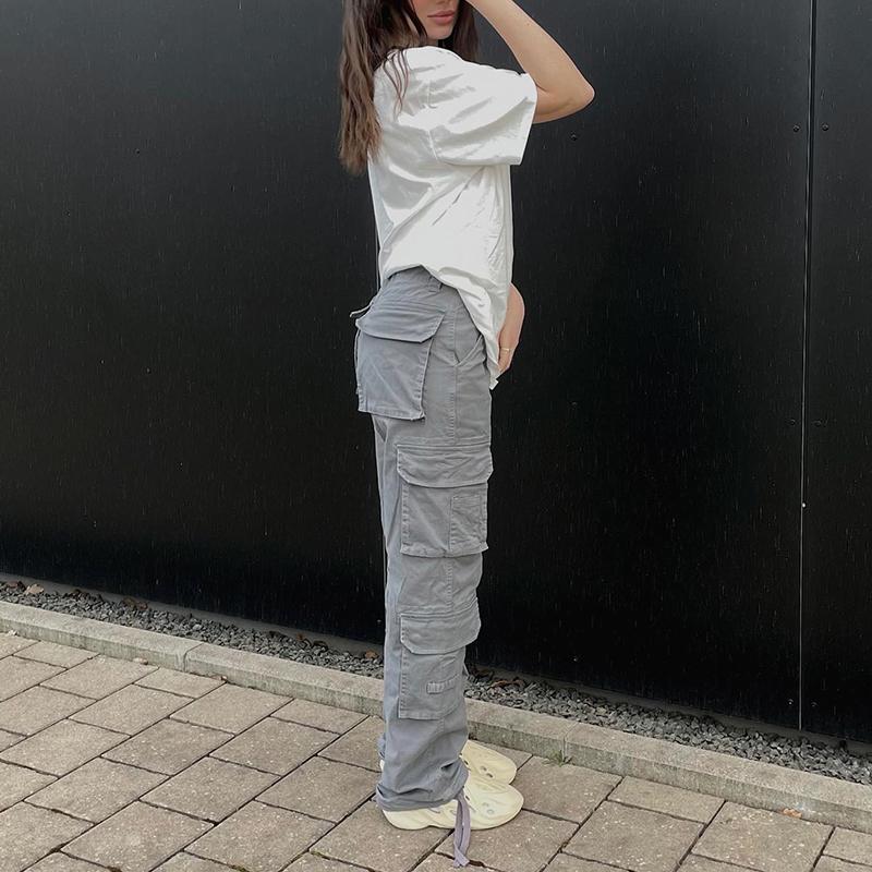 Vintage Cargo spodnie workowate dżinsy moda damska 90s Streetwear kieszenie szerokie nogawki wysokiej talii proste spodnie dżinsowe Y2k kombinezony