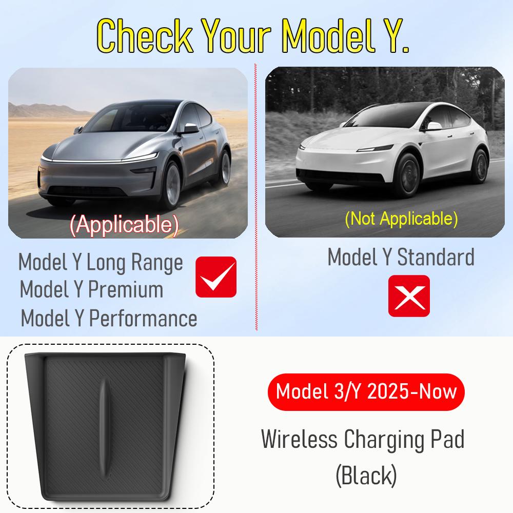 

Wireless Charging Pad [Unobstructed Charging] Protective Mat Cover Accessories for 2025-2026 Tesla Model Y Juniper Model 3 чорний