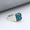 Blauer Kupfer Türkis Edelstein Ring, Massiver 925 Sterling Silber Ring, Geburtsstein Ring, Jubiläumsring, Herrenring