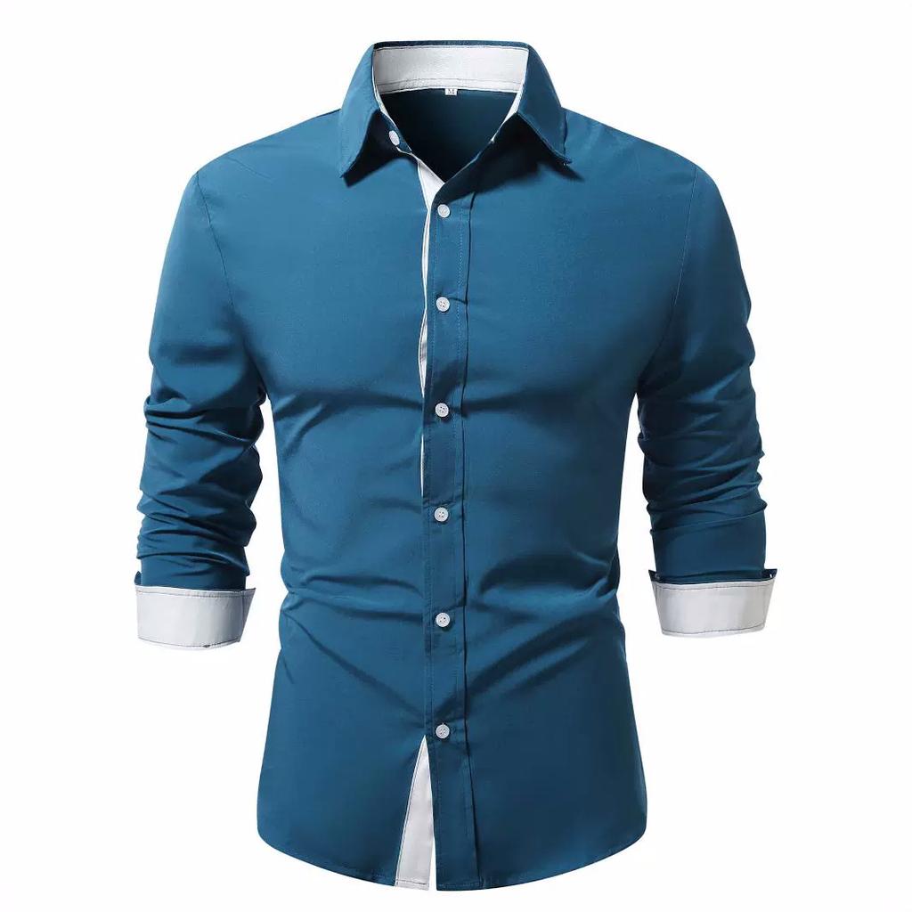 Men's Dress Shirt Long Sleeve Casual Button Down Shirts Regular Fit Inner Contrast Shirt for Business Party