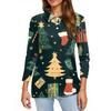 Women's Fashion Casual Lapel Short 3/4 Sleeve Christmas Print Shirt Women's Button Up Tops