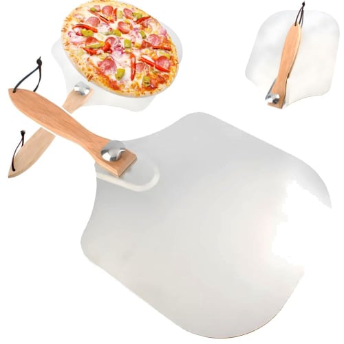 UPstore Pizza Peel/Shop, Large Size, Aluminum/Stainless Steel, Wooden Handle, Foldable/Removable, Cookware, Home/Commercial Use, Heat-Resistant, Spatu