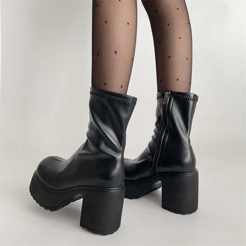 Black small British style platform Martin boots women's summer 2025 new thin high-heeled short boots