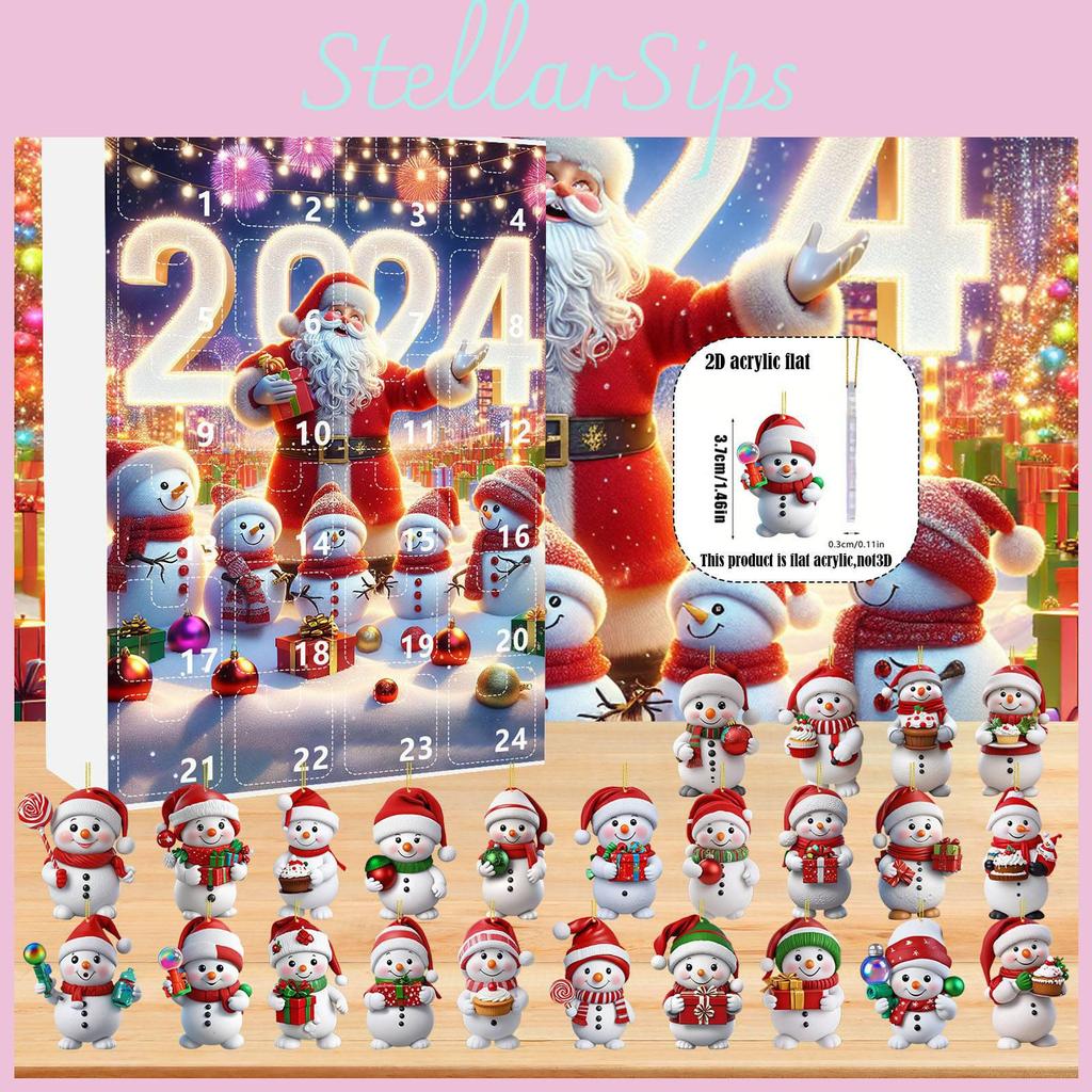 Christmas Calendar Advent Blind Box Toy Cute Snowman Decorative Pendant Acrylic