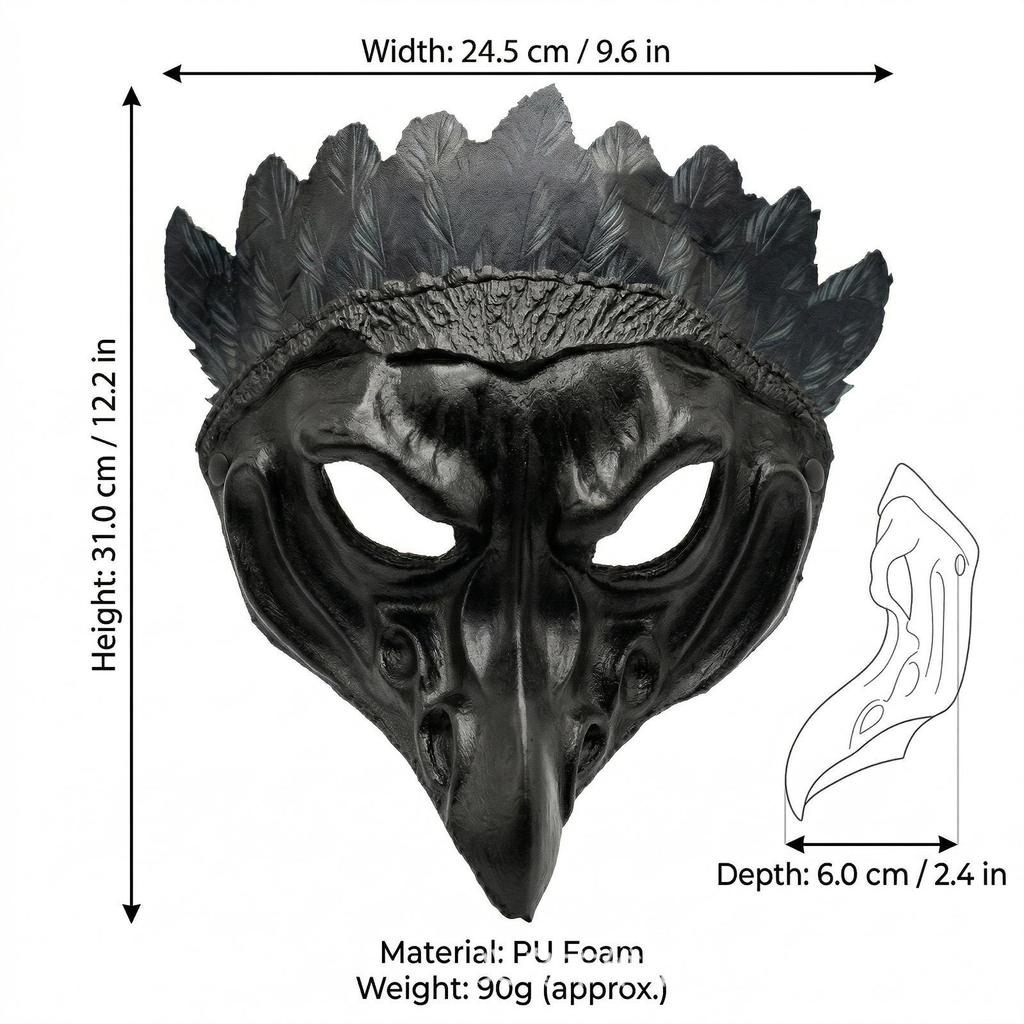 Halloween Krähenfeder Maske - PU Vogelmaske für Cosplay und Karneval