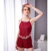 Ice silk suspender sex pajamas set women's summer flirting sexy lace loungewear two-piece set