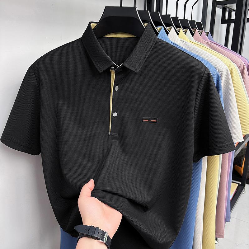 Men's Summer Short Sleevepolo Lapel Collar Ice Minimalist Middle-Aged & Young Business Loose Fit T-Shirt