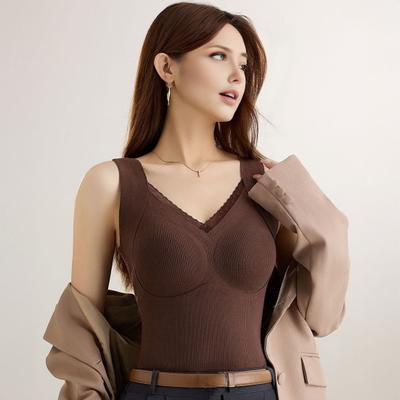 Magliette termiche senza maniche da donna Foderate in pile Canottiera scollo a V Top camisole imbottiti ad alta elasticità Strato base caldo invernale
