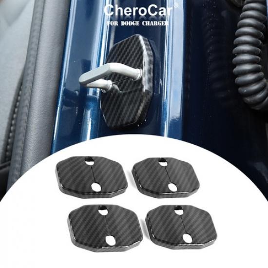 Door Lock Buckle Protector Cover Trim Carbon Fiber for Dodge Charger/Durango 11+
