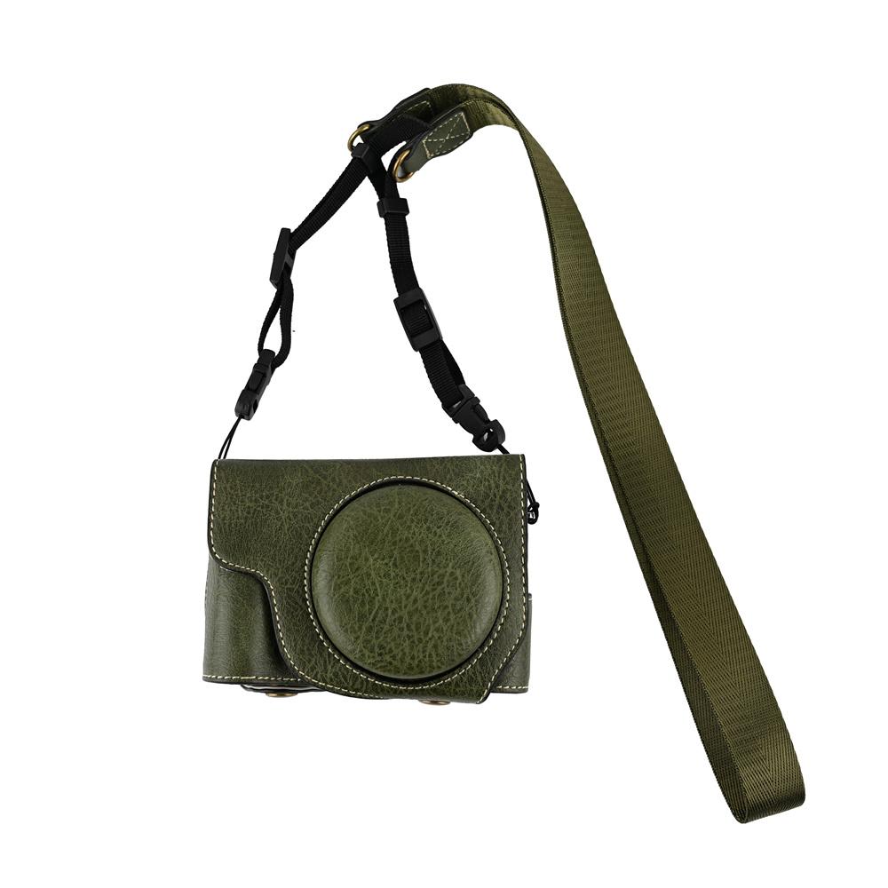 Litchi Pattern PU Leather Camera Bag Case For Canon PowerShot V1 Full Body Cover With Shoulder Strap