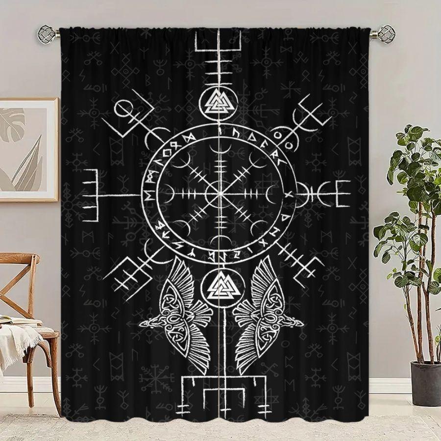 2pcs- Mysterious black totem polyester curtains, pole bag curtains 42 * 84, bedroom, living room, family room decoration