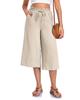 Women's Solid Color Wide-Leg Cropped Pants with Elastic Waistband and Pockets
