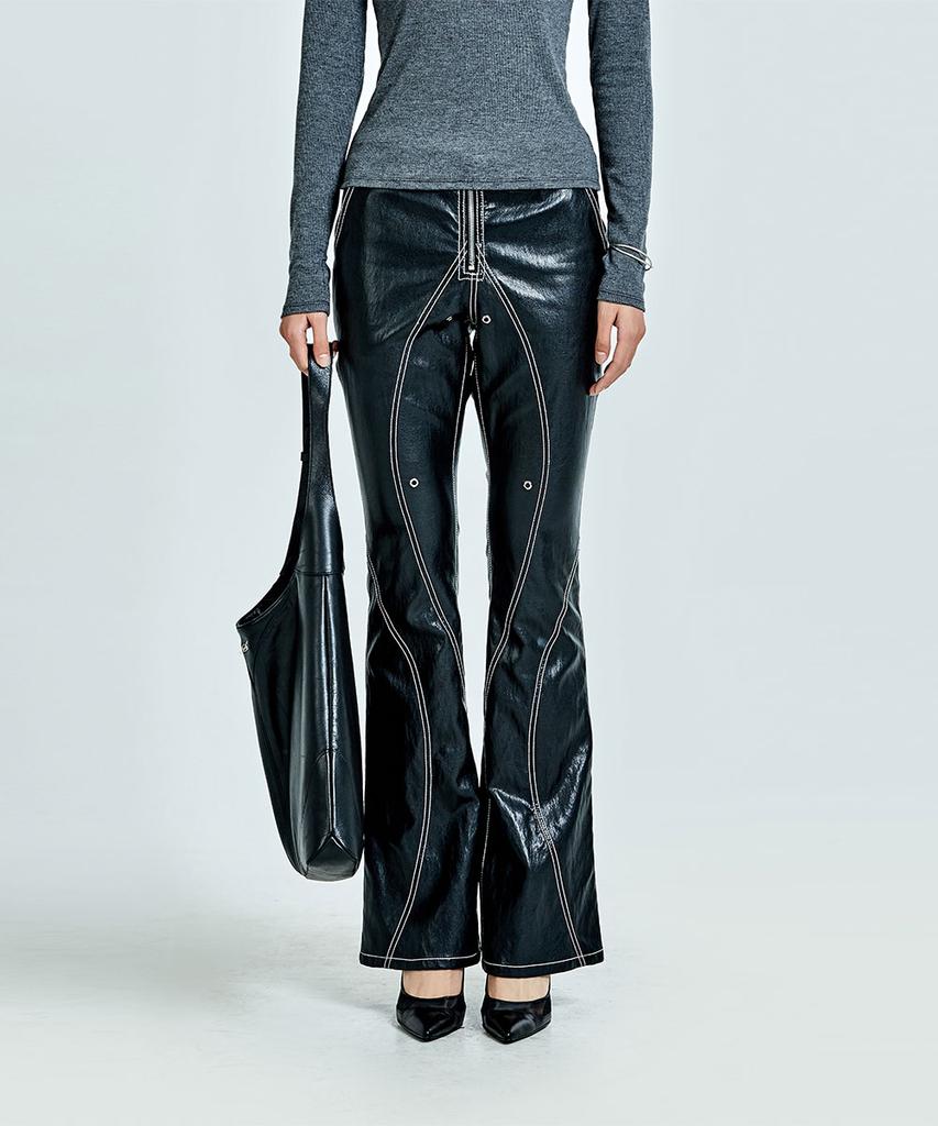 51Peosenteupoumeon Bootcut Tunnel Linning Trouser Leather - Black(Woman)