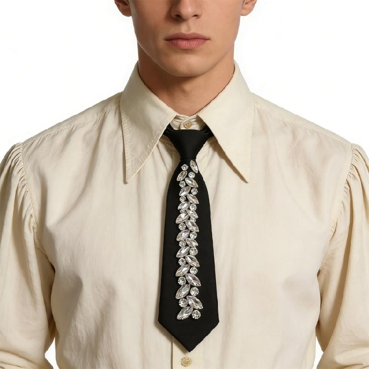 Luxurious Crystal Decors Neck Tie For Grooms Bridesmaids And Guests Long Necklace Preknotted Tie for Party Gathering