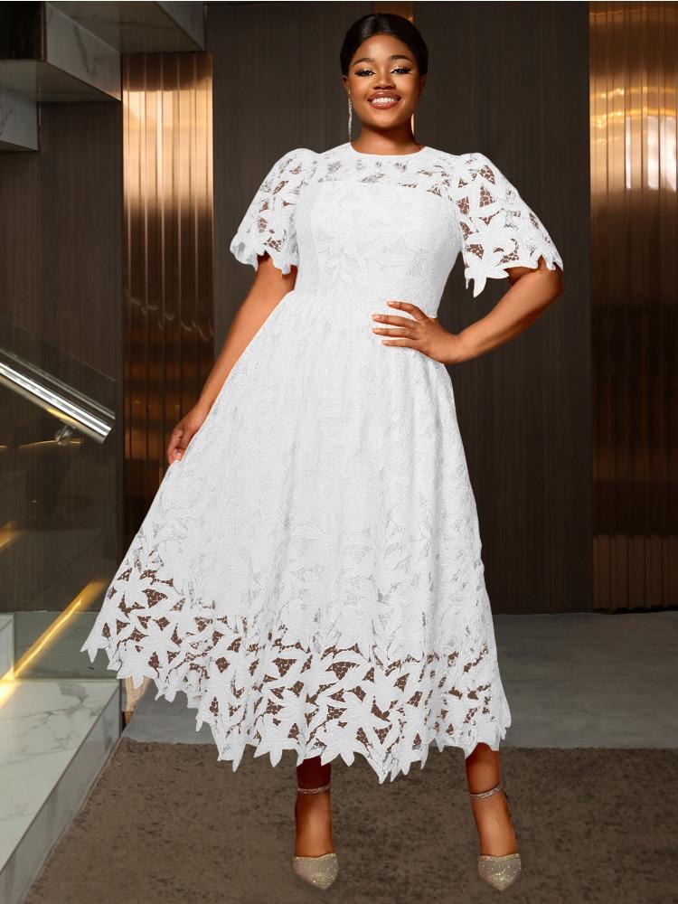 

Елегантна Жіноча Мереживна Сукня Неправильної Довжини Весільний Гість Дівич-вечір для Нареченої Міді Кругла Горловина Ажурна Класна Ділова Вечірка Нова 1XL білий