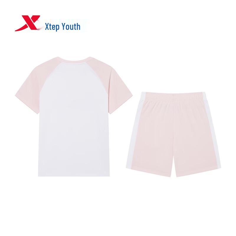 Xtep Girls' American Style Font Colorblock Round Neck Two-Piece Summer Set