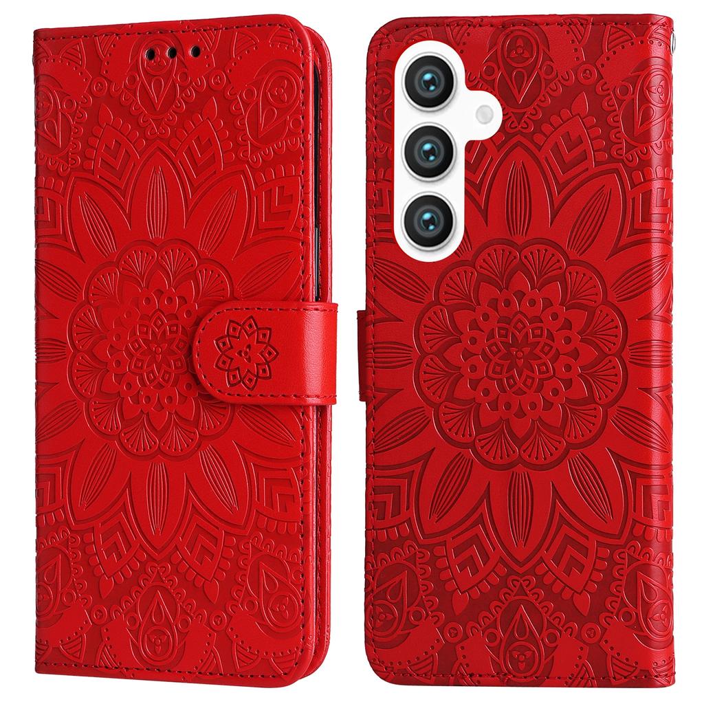 For Samsung Galaxy S25 Case Sunflower Imprint Leather Wallet Phone Cover