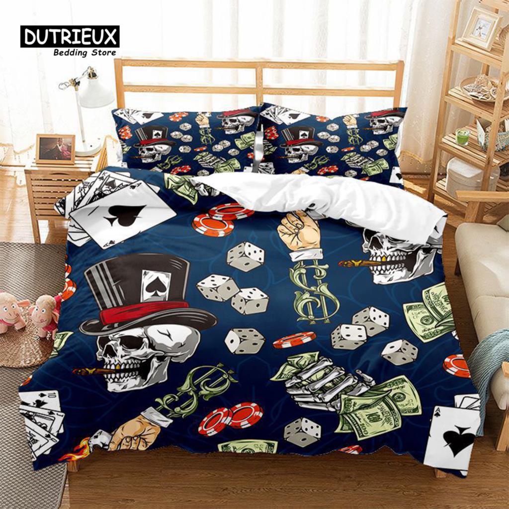 

Comforter Poker Bedding Set Clown Poker Cards Game Theme Geometric Pattern Comforter For Kids Adults Bedroom Decor Comforter (quilt)-EU Single(135*200cm)3pcs