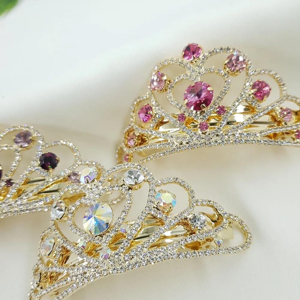 Gold Cubic Crown Tiara Hair Pin Hair Pin Straight Pin Automatic Pin 3 Colors