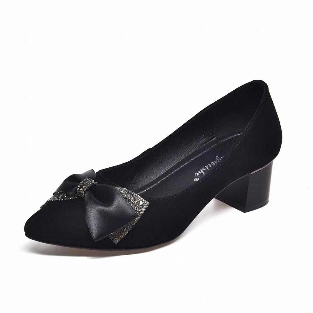 Pointed High Heels Women's Autumn New Bow Light Mouth Single Shoes Night Sheepskin Fashion Shoes Four Seasons Shoes