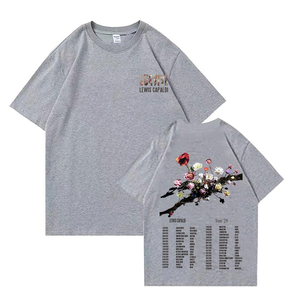 

Lewis Capaldi Tour 2026 T Shirts Summer Vintage Graphic Clothes Super Cotton Comfortable Hip Hop Tee Shirt Unisex Casual Y2K Top L сірий колір