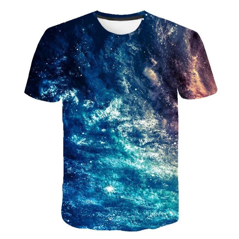 Summer Cosmic Galaxy Men's Space 3d Printing T-shirt Short-sleeved Printed Harajuku Casual Tops O-neck