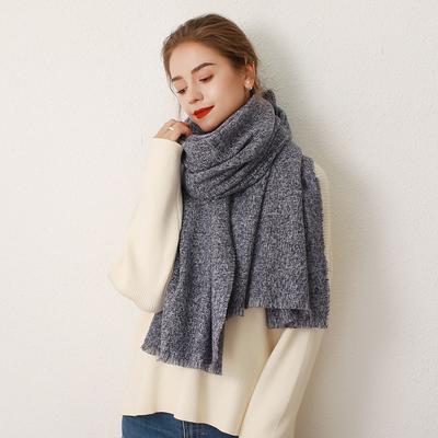 Autumn and Winter New Solid Color Fringed Imitation Cashmere Scarf Women's Winter Thickened Warm Shawl
