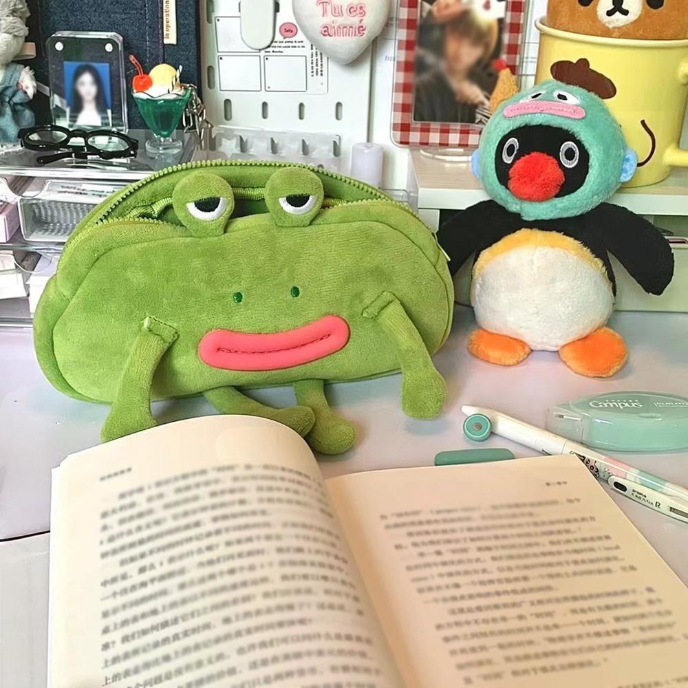 Funny Big Mouth Frog Plush Pen Bag, Ins Cute Large Capacity Stationery Bag, Student Desktop Stationery Storage