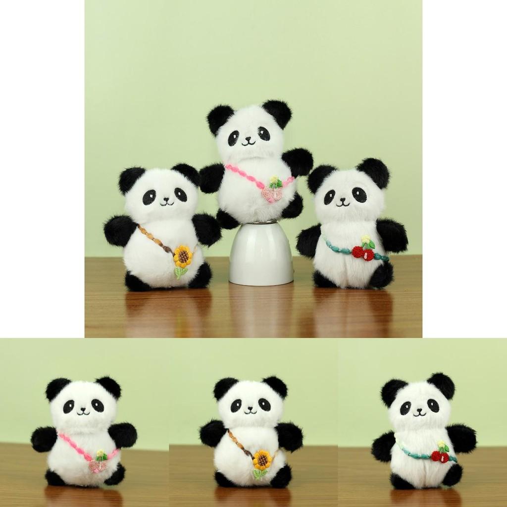 Adorable Plush Panda Keychain Doll For Couples With Colorful Floral Accents 12cm
