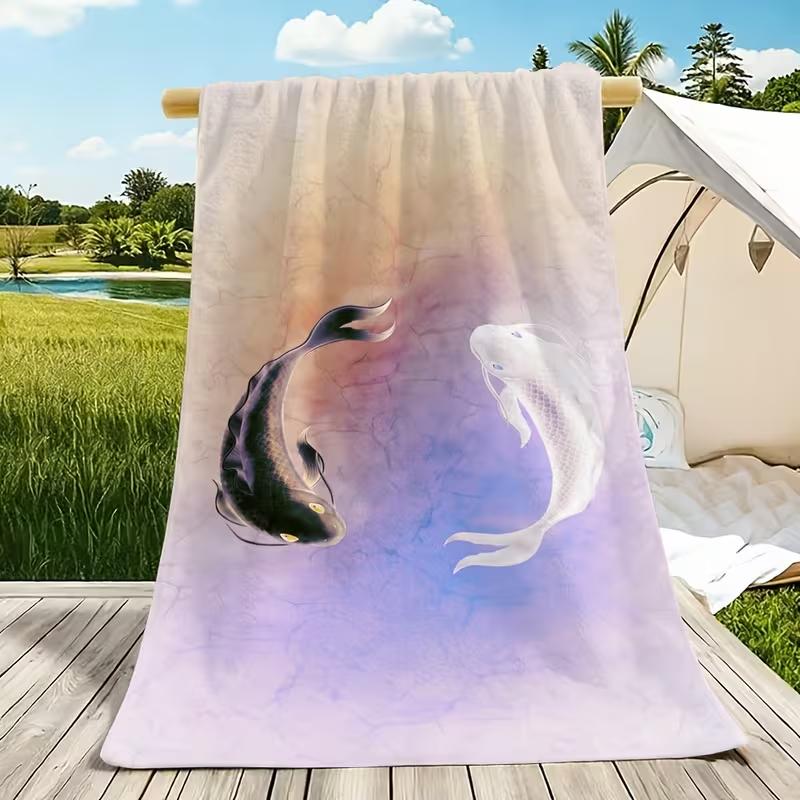 Yin Yang Starry Sky Fish Print Beach Towel Cute Celestial Ocean Animal Print Quick Dry Soft Absorbent Sand Free Towel for Summer