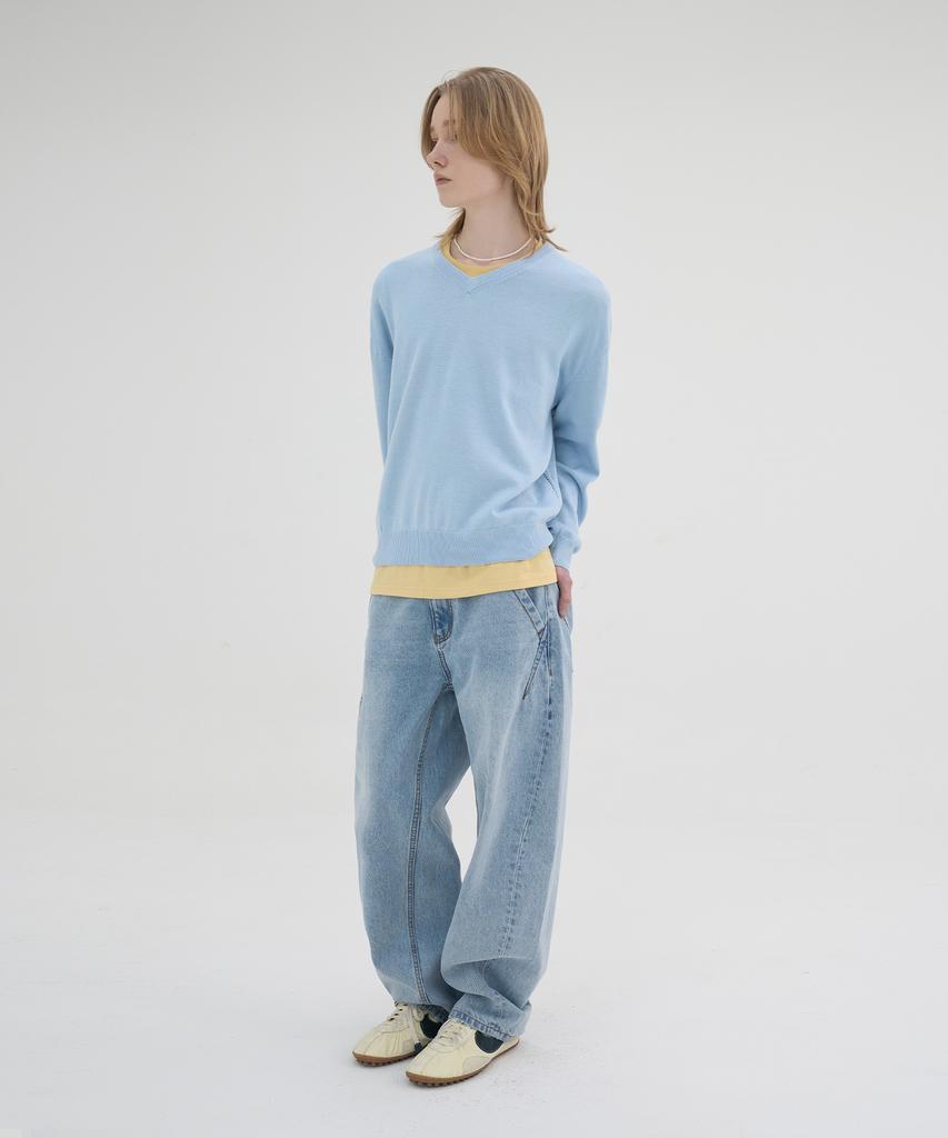 KNOUUN Crop V Neck Knit (Sky Blue)
