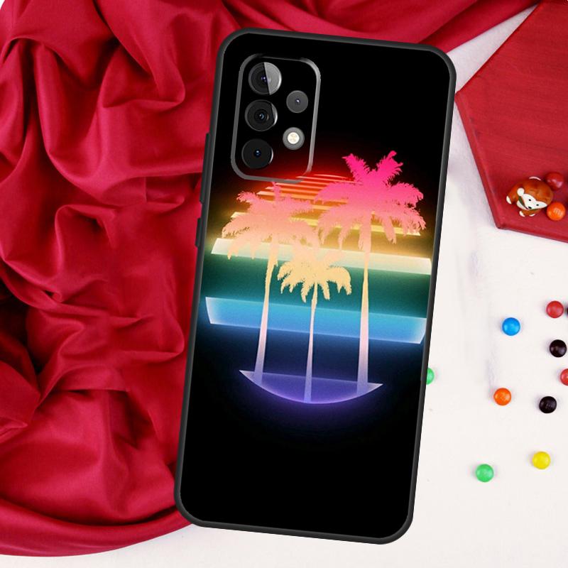 80s Retrowave Neon Palms Tree For Samsung Galaxy A56 A36 A26 A16 A05 A06 A22 A32 A52 A54 A34 A14 A55 A15 A53 A33 A35 Case